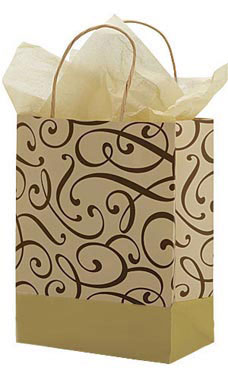 Medium Chocolate and Kraft Swirl Paper Shopping Bags - Case of 100
