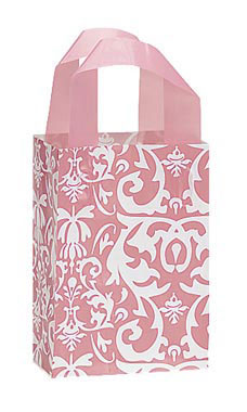 Small Pink Damask Frosted Plastic Shopping Bag