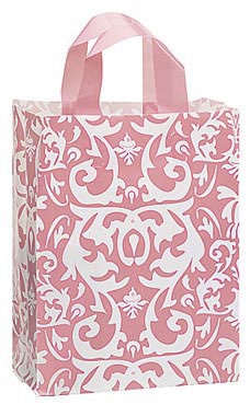 Medium Pink Damask Frosted Plastic Shopping Bag Medium Pink Damask Frosted Plastic Shopping Bag