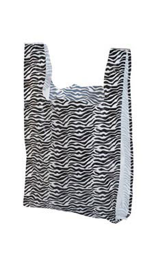 Medium Zebra Print Plastic T-Shirt Bags - Case of 500 Medium Zebra Print Plastic T-Shirt Bags - Case of 500