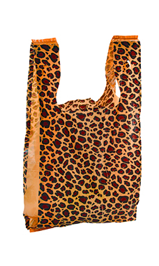 Medium Leopard Print Plastic T-Shirt Bags - Case of 500 Medium Leopard Print Plastic T-Shirt Bags - Case of 500