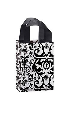 Small Black Damask Frosted Plastic Shopping Bag