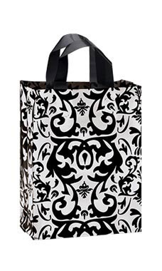 Medium Black Damask Frosted Plastic Shopping Bag Medium Black Damask Frosted Plastic Shopping Bag