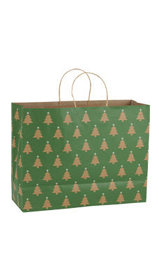 Large - Green Christmas Tree Paper Shopping Bags - Case of 100 Large - Green Christmas Tree Paper Shopping Bags - Case of 100