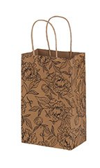 Small (Rose) - Simple Floral Paper Shopping Bags - Case of 100