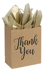Medium (Cub) - "Thank You" Kraft Paper Shopping Bags - Case of 100