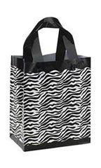 Medium Zebra Frosted Plastic Shopping Bags - Case of 100