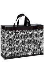 Large Zebra Frosted Plastic Shopping Bags - Case of 100