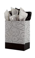 Medium (Cub) - Black and Silver Swirl Paper Shopping Bags - Case of 100