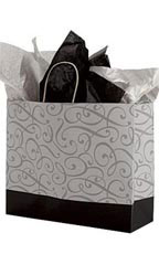Large (Vogue) - Black and Silver Swirl Paper Shopping Bags - Case of 100